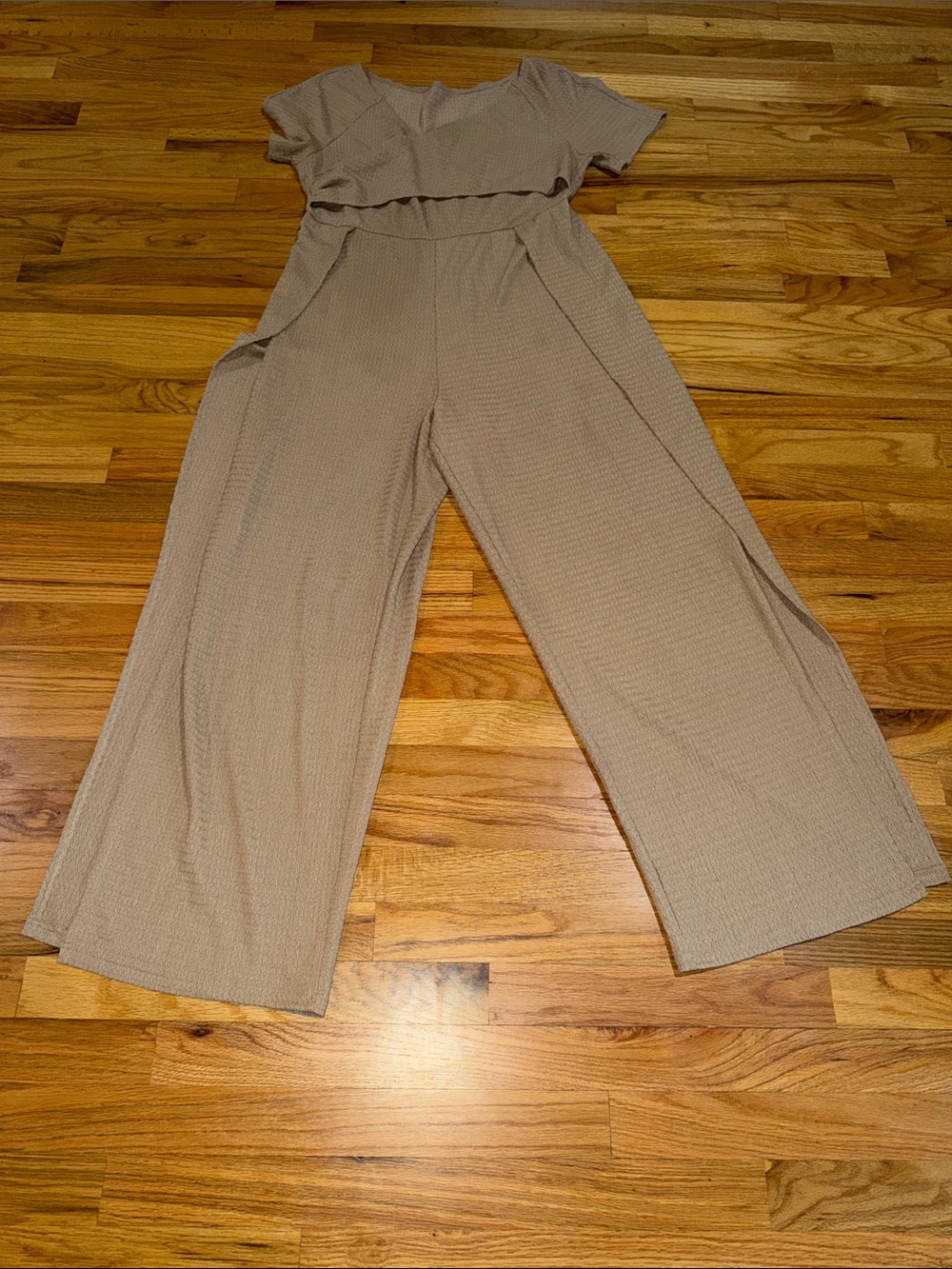 SHEIN Taupe Wide-Leg Short Sleeve Jumpsuit